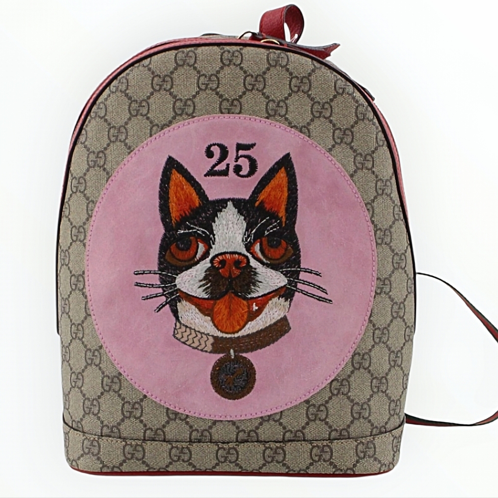 Gucci Limited Edition Bosco GG Supreme Backpack Dog Embroidered Animal Print